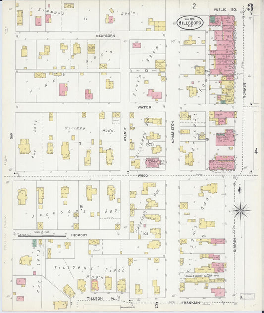 Sanborn Fire Insurance Map from Hillsboro, Montgomery County, Illinois (1906), Sheet #0003 - Historic Sanborn Fire Insurance Map Print, vintage old map wall art, antique decor, genealogy gift, Illinois Illinois map