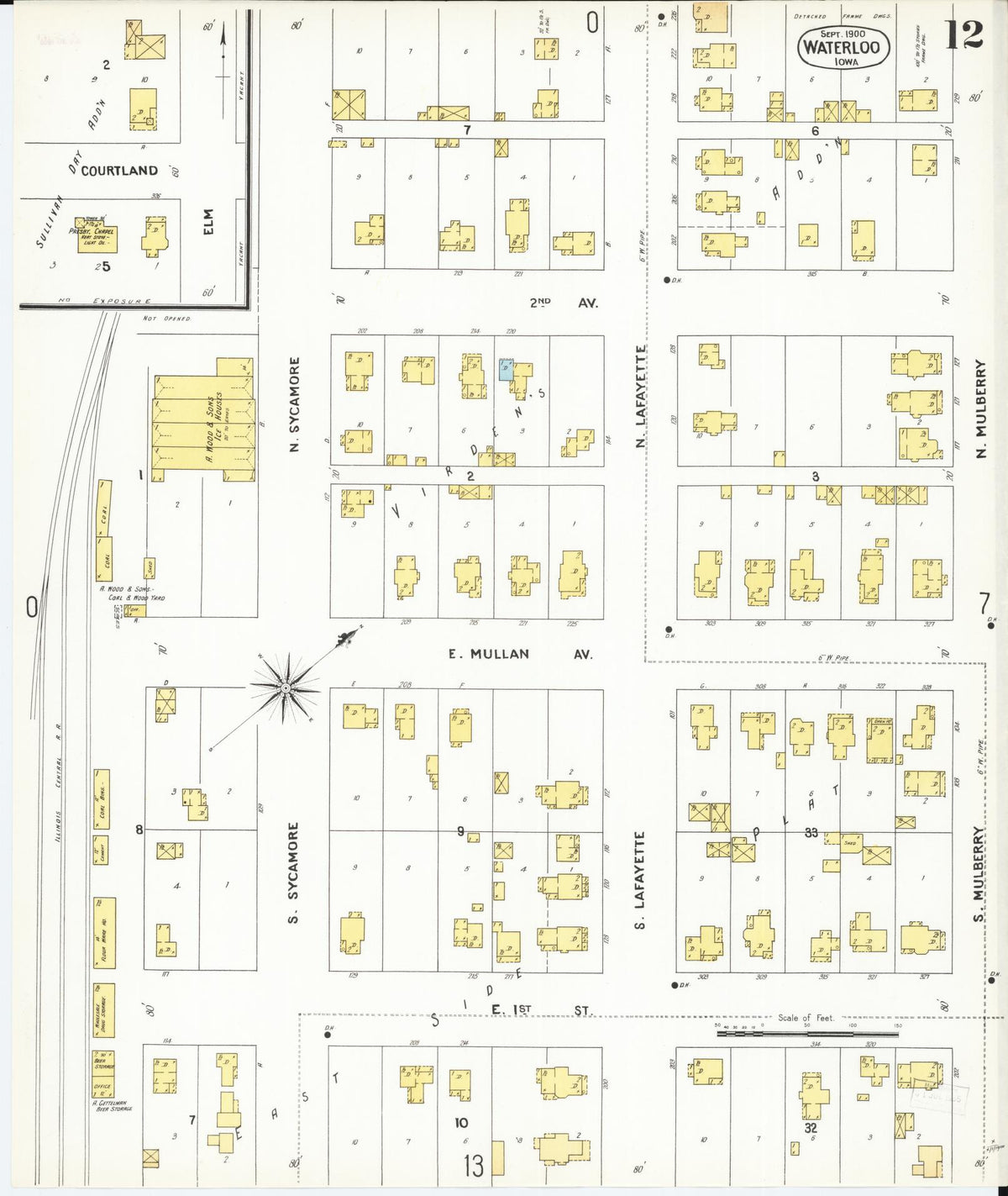Sanborn Fire Insurance Map from Waterloo, Black Hawk County, Iowa (1900), Sheet #0012 - Historic Sanborn Fire Insurance Map Print, vintage old map wall art