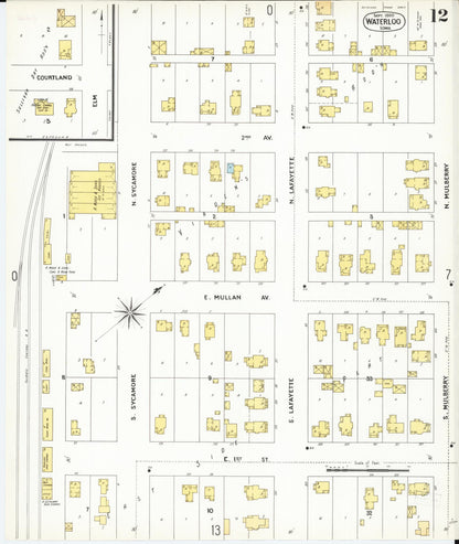 Sanborn Fire Insurance Map from Waterloo, Black Hawk County, Iowa (1900), Sheet #0012 - Historic Sanborn Fire Insurance Map Print, vintage old map wall art