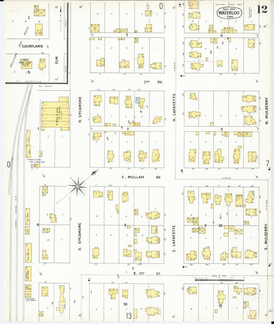 Sanborn Fire Insurance Map from Waterloo, Black Hawk County, Iowa (1900), Sheet #0012 - Historic Sanborn Fire Insurance Map Print, vintage old map wall art