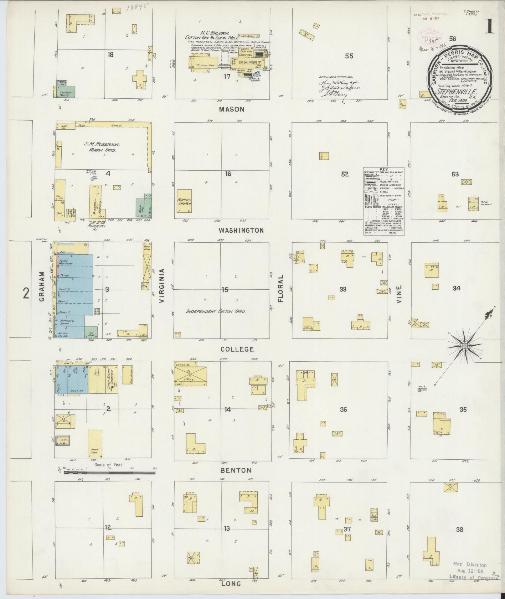 Sanborn Fire Insurance Map from Stephenville, Erath County, Texas. (1896) – Historic Sanborn Fire Insurance Map Print