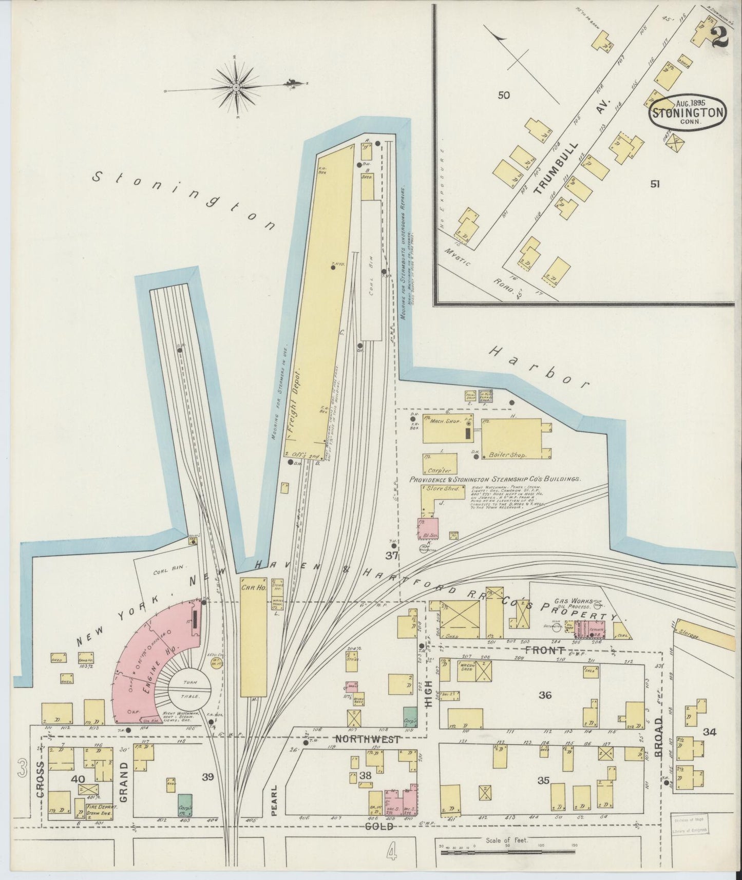 Sanborn Fire Insurance Map from Stonington, New London County, Connecticut (1895), Sheet #0002 - Complete Map Set gallery image, historic Sanborn map, vintage wall art, Connecticut Connecticut