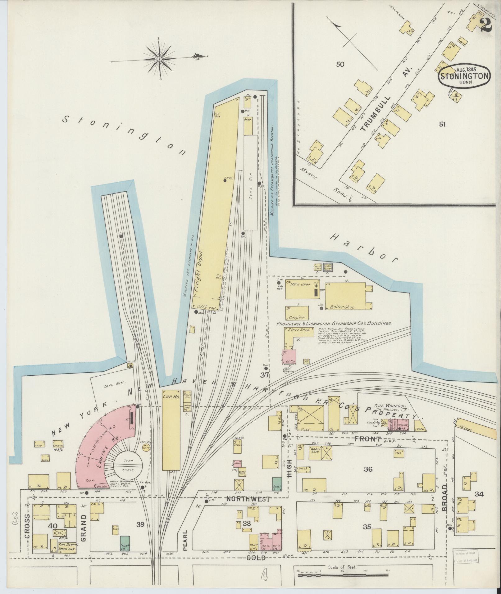 Sanborn Fire Insurance Map from Stonington, New London County, Connecticut (1895), Sheet #0002 - Complete Map Set gallery image, historic Sanborn map, vintage wall art, Connecticut Connecticut