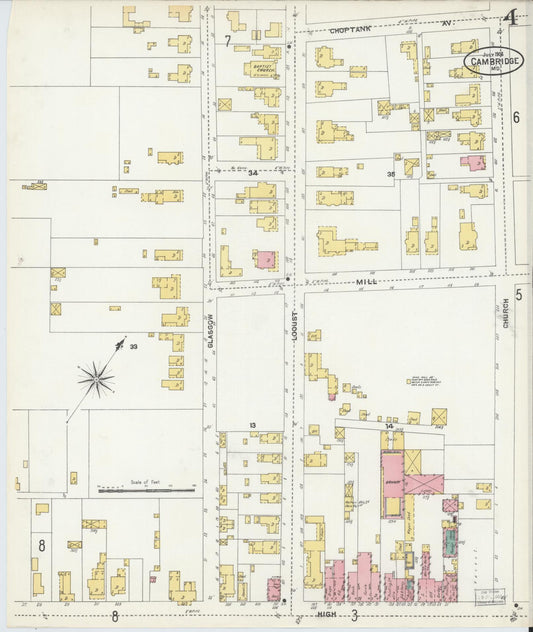 Dorchester, Maryland - 1906 - Sanborn Fire Insurance Map, Sheet #0004 - Historic Sanborn Fire Insurance Map Print, Dorchester Maryland 1906 0004 vintage old map wall art