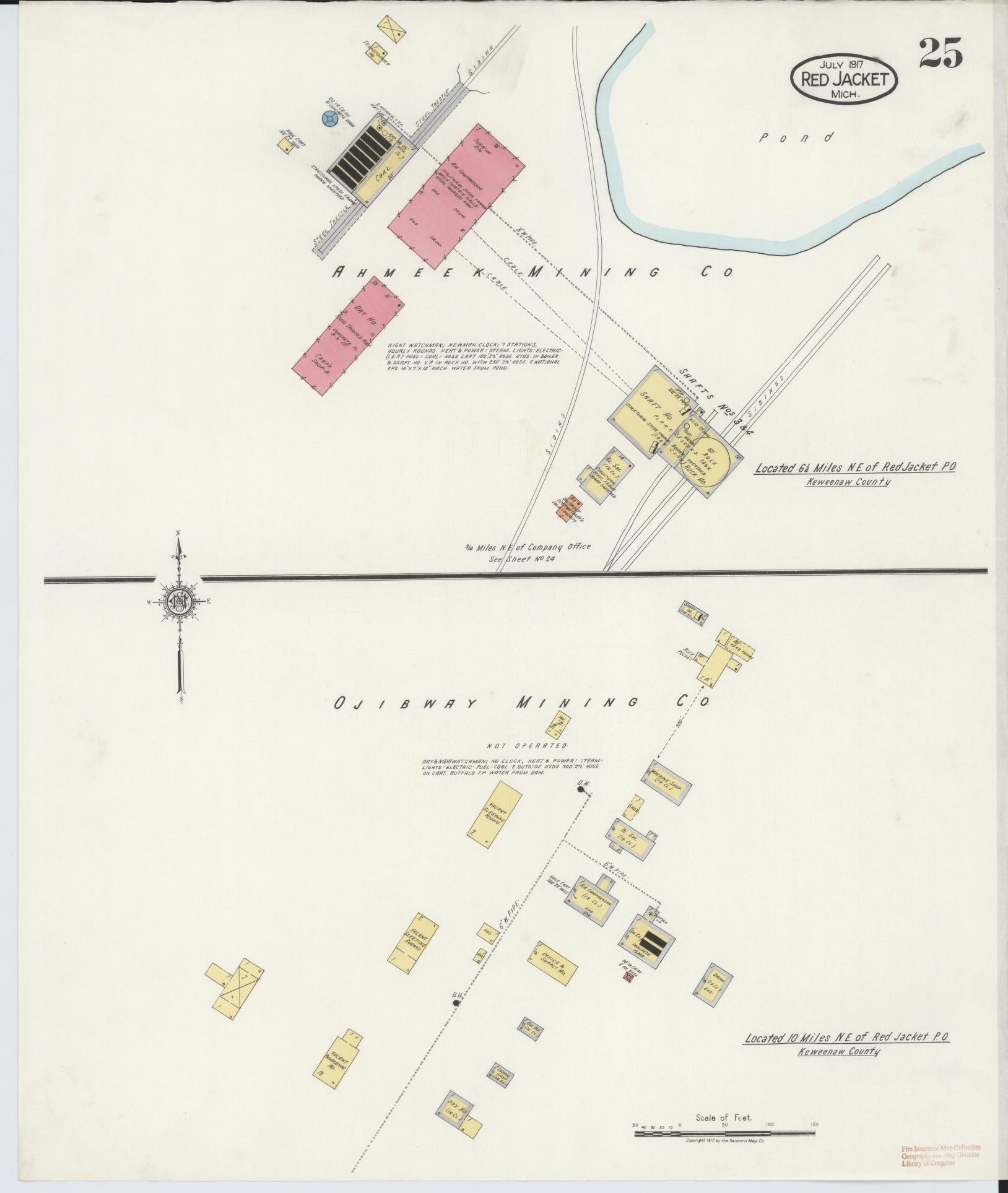 Sanborn Fire Insurance Map from Red Jacket, Houghton County, Michigan (1917), Sheet #0025 - Complete Map Set gallery image, historic Sanborn map, vintage wall art, Michigan Michigan