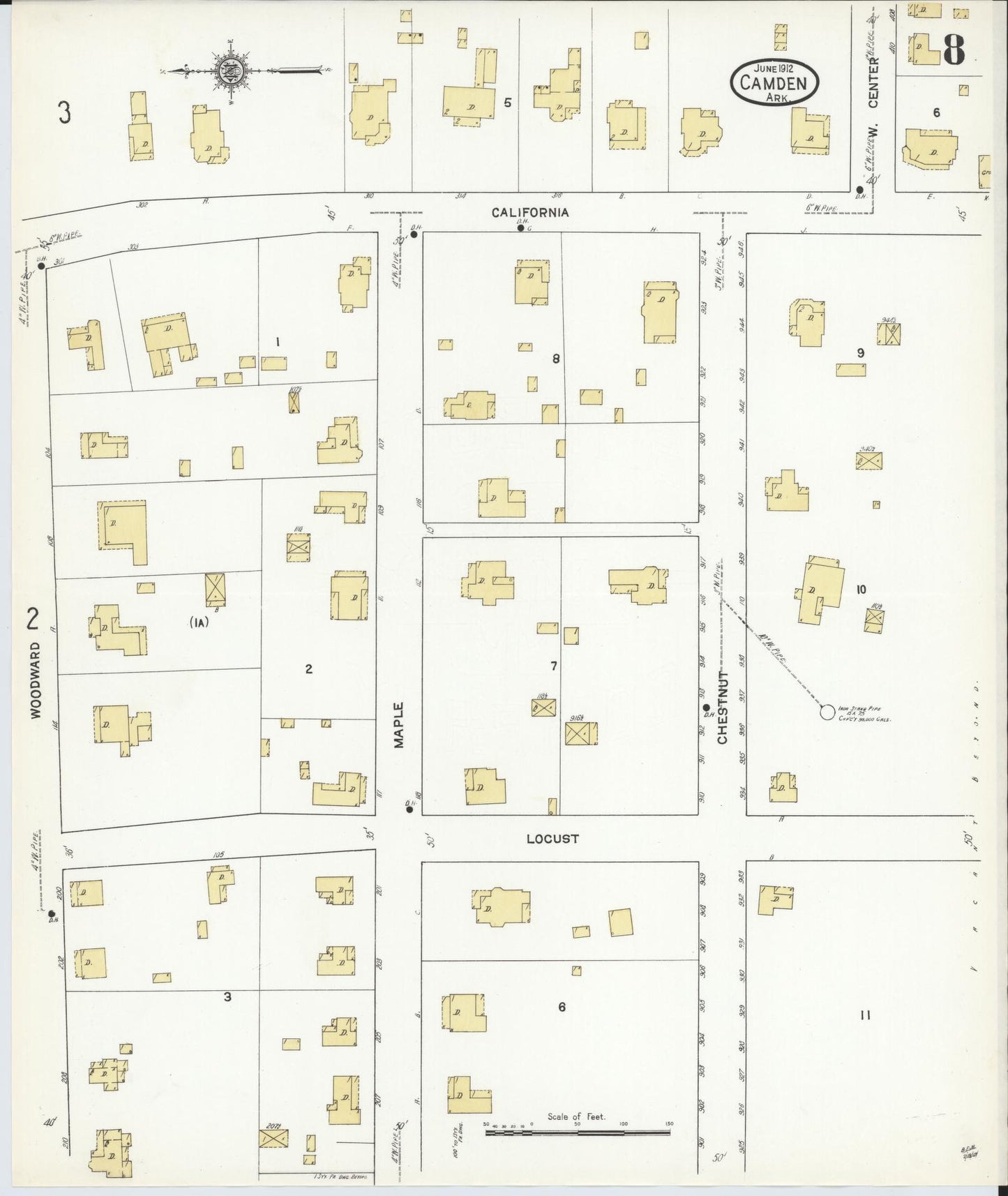 Sanborn Fire Insurance Map from Camden, Ouachita County, Arkansas (1912), Sheet #0008 - Complete Map Set gallery image, historic Sanborn map, vintage wall art, Arkansas Arkansas