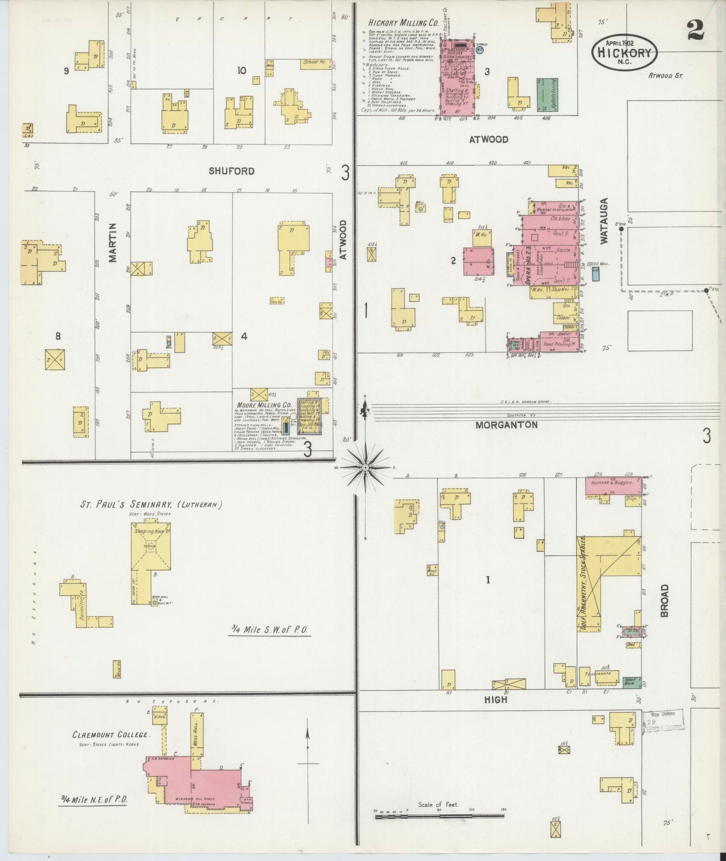 Sanborn Fire Insurance Map from Hickory, Catawba County, North Carolina (1902), Sheet #0002 - Complete Map Set gallery image, historic Sanborn map, vintage wall art, North Carolina North Carolina