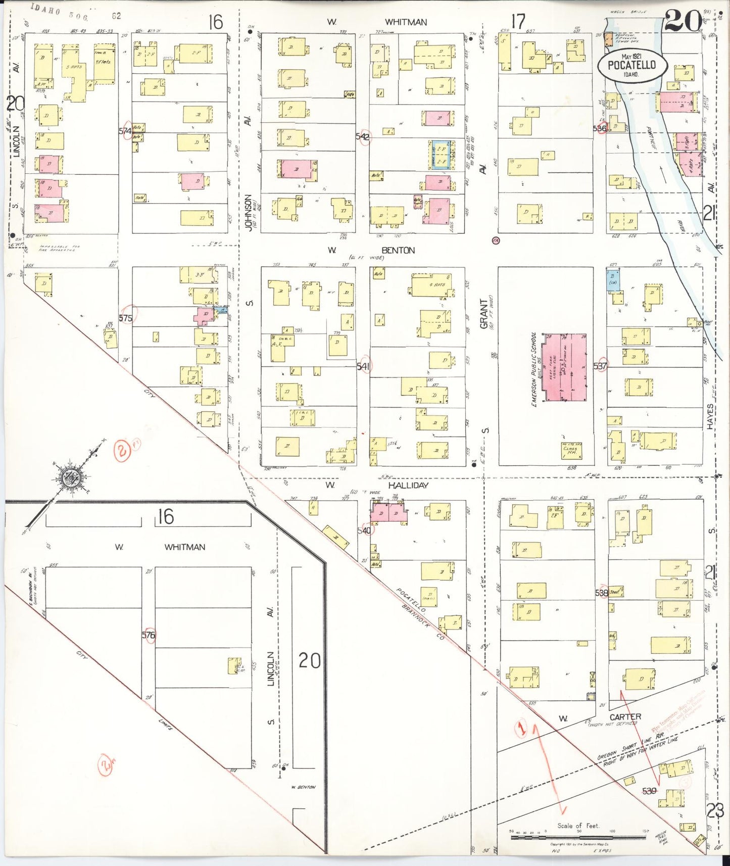 Sanborn Fire Insurance Map from Pocatello, Bannock County, Idaho (1948), Sheet #0020 - Historic Sanborn Fire Insurance Map Print, vintage old map wall art, antique decor, genealogy gift, Idaho Idaho map