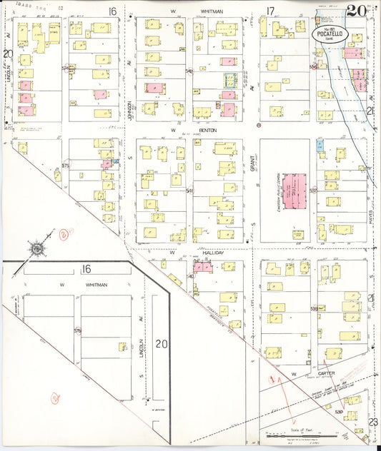 Sanborn Fire Insurance Map from Pocatello, Bannock County, Idaho (1948), Sheet #0020 - Historic Sanborn Fire Insurance Map Print, vintage old map wall art, antique decor, genealogy gift, Idaho Idaho map