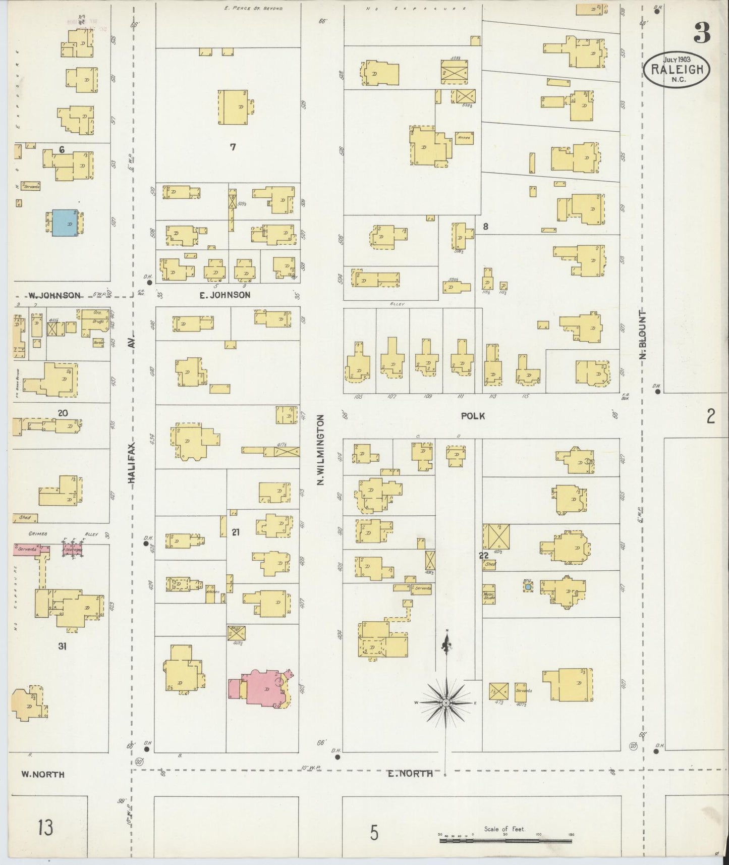 Sanborn Fire Insurance Map from Raleigh, Wake County, North Carolina (1903), Sheet #0003 - Complete Map Set gallery image, historic Sanborn map, vintage wall art, North Carolina North Carolina