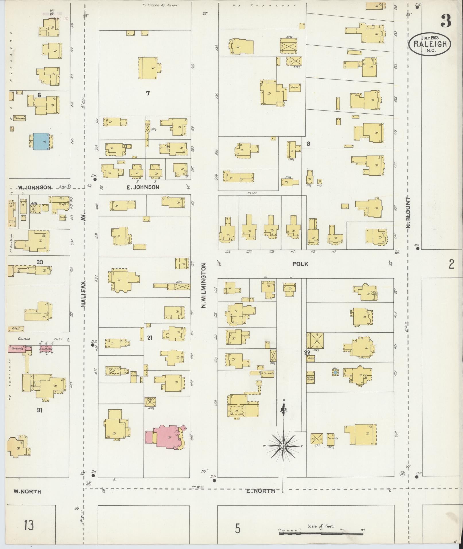 Sanborn Fire Insurance Map from Raleigh, Wake County, North Carolina (1903), Sheet #0003 - Complete Map Set gallery image, historic Sanborn map, vintage wall art, North Carolina North Carolina