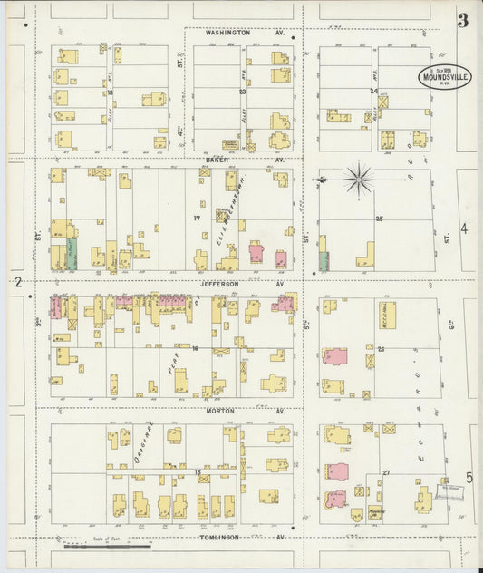 Sanborn Fire Insurance Map from Moundsville, Marshall County, West Virginia (1898), Sheet #0003 - Historic Sanborn Fire Insurance Map Print, vintage old map wall art, antique decor, genealogy gift, West Virginia West Virginia map