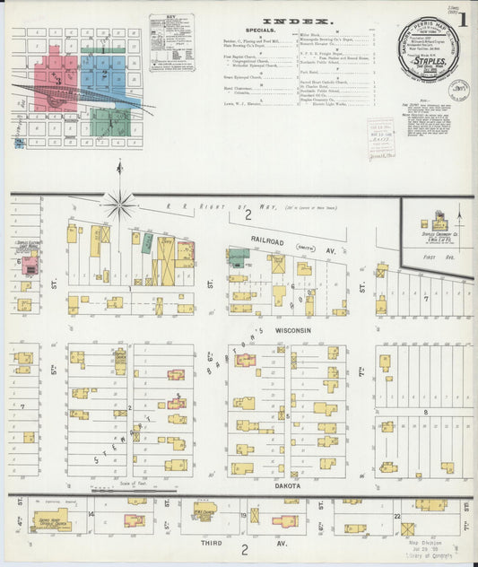 Sanborn Fire Insurance Map from Staples, Todd County, Minnesota (1899), Sheet #0001 - Historic Sanborn Fire Insurance Map Print, vintage old map wall art, antique decor, genealogy gift, Minnesota Minnesota map