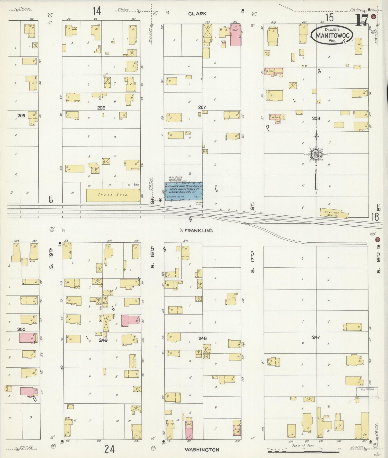 Sanborn Fire Insurance Map from Manitowoc, Manitowoc County, Wisconsin (1912), Sheet #0017 - Historic Sanborn Fire Insurance Map Print, vintage old map wall art, antique decor, genealogy gift, Wisconsin Wisconsin map