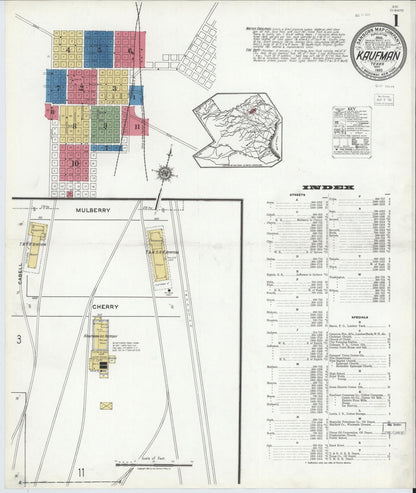 Sanborn Fire Insurance Map from Kaufman, Kaufman County, Texas (1920), Sheet #0001 - Historic Sanborn Fire Insurance Map Print, vintage old map wall art, antique decor, genealogy gift, Texas Texas map