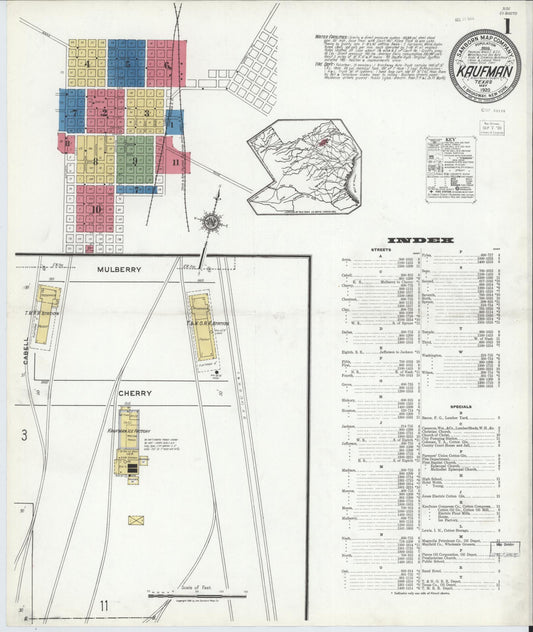 Sanborn Fire Insurance Map from Kaufman, Kaufman County, Texas (1920), Sheet #0001 - Historic Sanborn Fire Insurance Map Print, vintage old map wall art, antique decor, genealogy gift, Texas Texas map