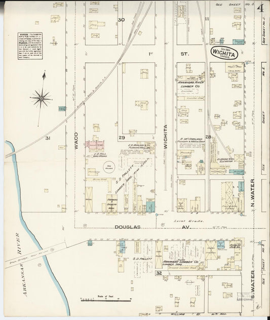 Sanborn Fire Insurance Map from Wichita, Sedgwick County, Kansas (1884), Sheet #0004 - Historic Sanborn Fire Insurance Map Print, vintage old map wall art, antique decor, genealogy gift, Kansas Kansas map
