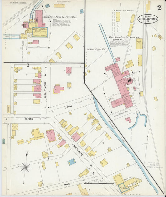 Sanborn Fire Insurance Map from Mount Holly Springs, Cumberland County, Pennsylvania (1902), Sheet #0002 - Historic Sanborn Fire Insurance Map Print, vintage old map wall art, antique decor, genealogy gift, Pennsylvania Pennsylvania map
