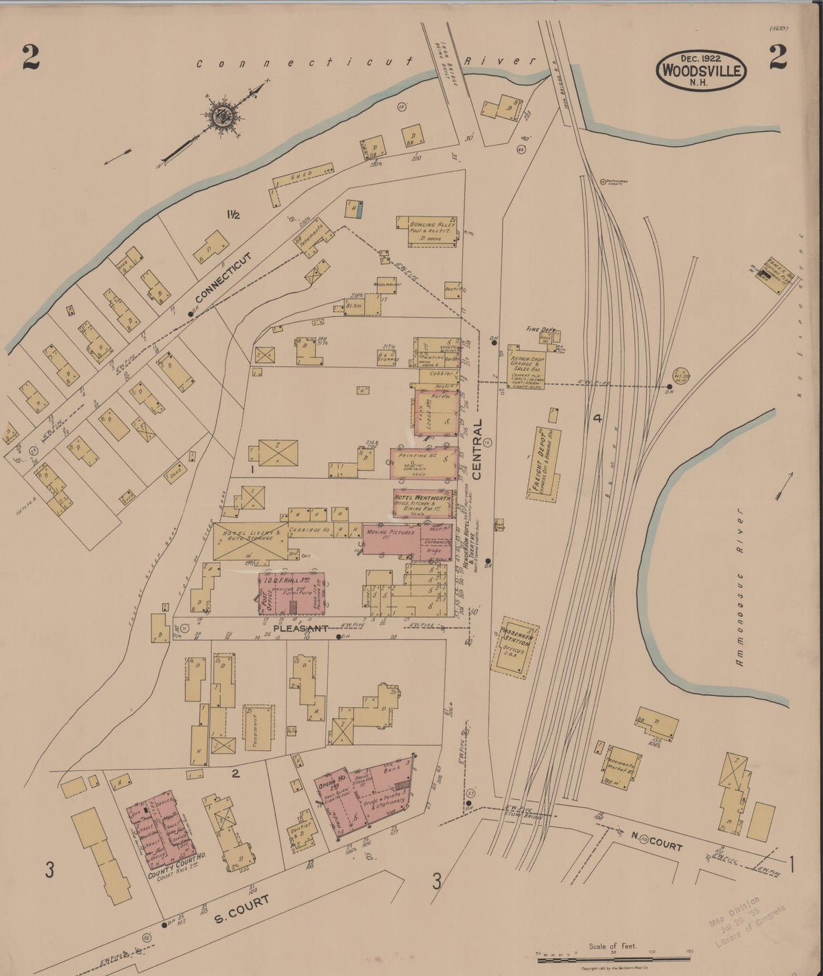 Sanborn Fire Insurance Map from Woodsville, Grafton County, New Hampshire (1922), Sheet #0002 - Complete Map Set gallery image, historic Sanborn map, vintage wall art, New Hampshire New Hampshire