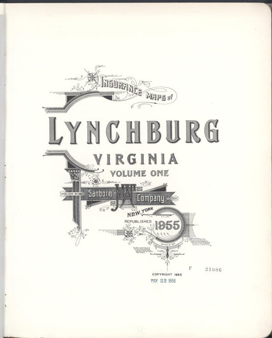Sanborn Fire Insurance Map from Lynchburg, Independent Cities, Virginia (1955), Sheet #0001 - Historic Sanborn Fire Insurance Map Print, vintage old map wall art, antique decor, genealogy gift, Virginia Virginia map