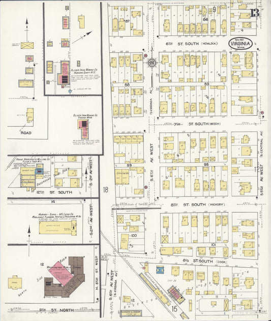Sanborn Fire Insurance Map from Virginia, Saint Louis County, Minnesota (1921), Sheet #0013 - Historic Sanborn Fire Insurance Map Print, vintage old map wall art, antique decor, genealogy gift, Minnesota Minnesota map