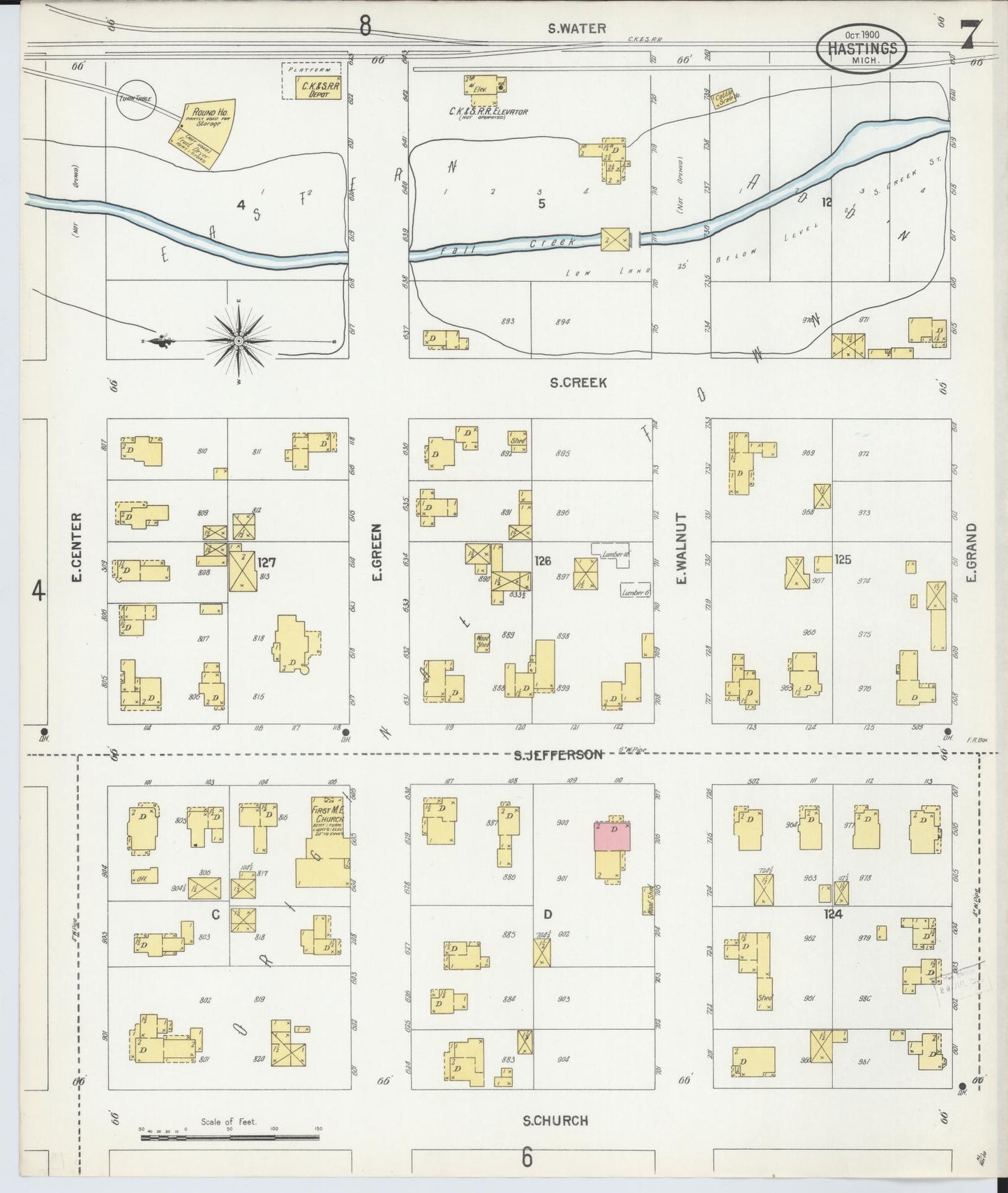 Sanborn Fire Insurance Map from Hastings, Barry County, Michigan (1900), Sheet #0007 - Historic Sanborn Fire Insurance Map Print, vintage old map wall art, antique decor, genealogy gift, Michigan Michigan map