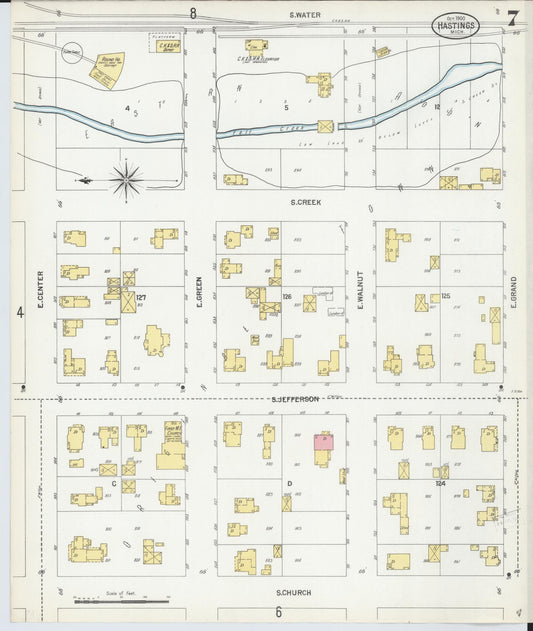 Sanborn Fire Insurance Map from Hastings, Barry County, Michigan (1900), Sheet #0007 - Historic Sanborn Fire Insurance Map Print, vintage old map wall art, antique decor, genealogy gift, Michigan Michigan map