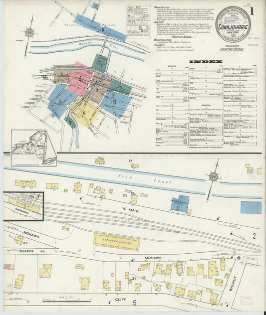 Sanborn Fire Insurance Map from Canajoharie, Montgomery County, New York (1915), Sheet #0001 - Historic Sanborn Fire Insurance Map Print, vintage old map wall art, antique decor, genealogy gift, New York New York map