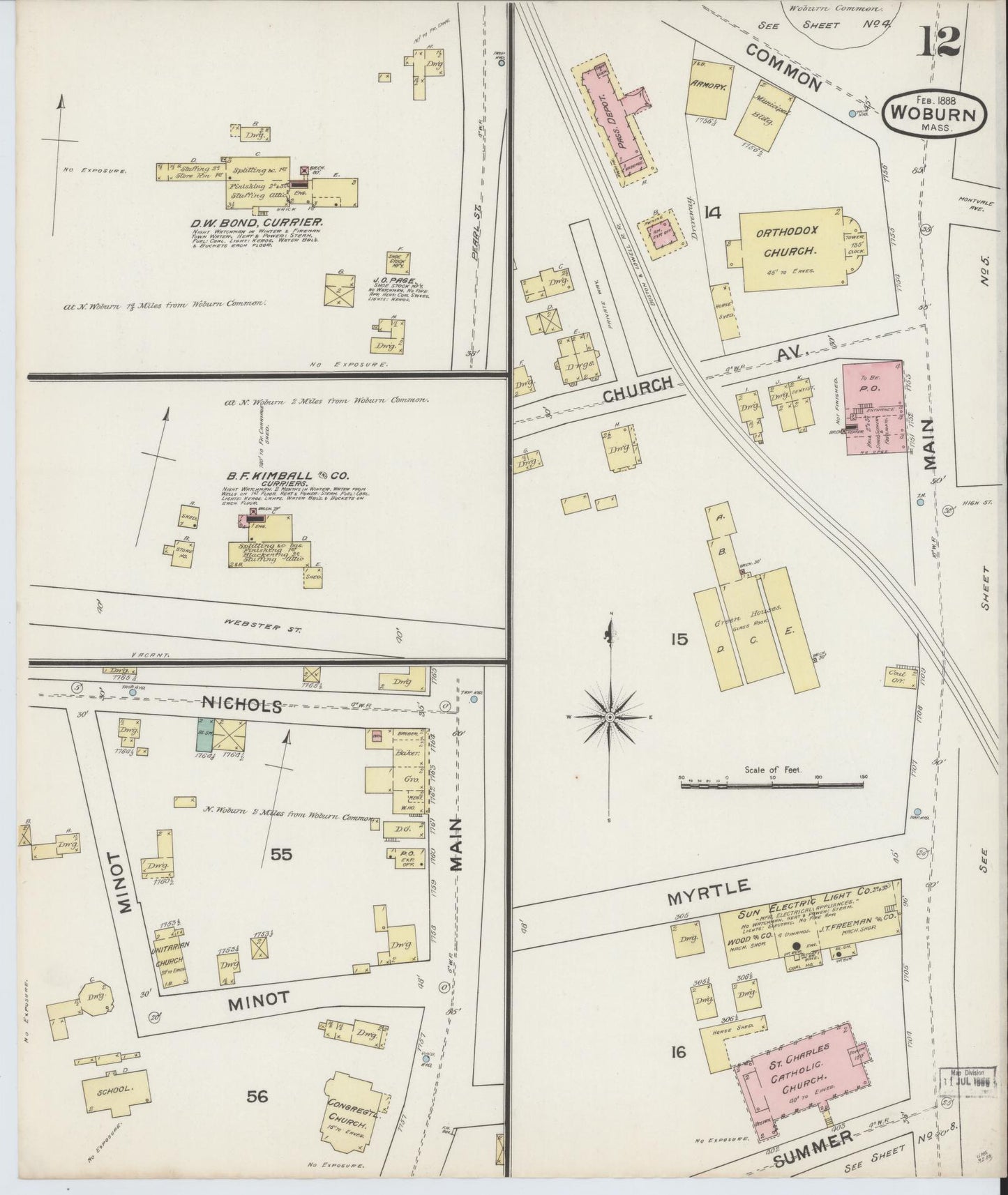 Sanborn Fire Insurance Map from Woburn, Middlesex County, Massachusetts (1888), Sheet #0012 - Complete Map Set gallery image, historic Sanborn map, vintage wall art, Massachusetts Massachusetts