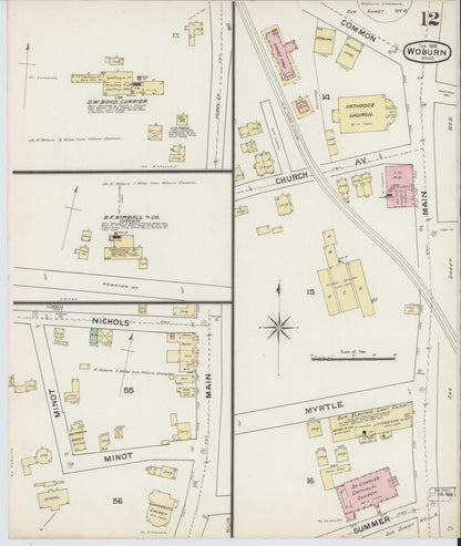 Sanborn Fire Insurance Map from Woburn, Middlesex County, Massachusetts (1888), Sheet #0012 - Complete Map Set gallery image, historic Sanborn map, vintage wall art, Massachusetts Massachusetts