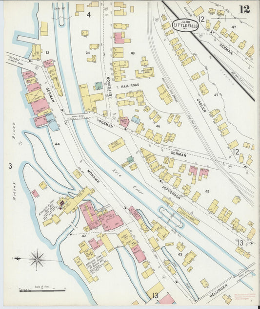 Sanborn Fire Insurance Map from Little Falls, Herkimer County, New York (1897), Sheet #0012 - Historic Sanborn Fire Insurance Map Print, vintage old map wall art, antique decor, genealogy gift, New York New York map