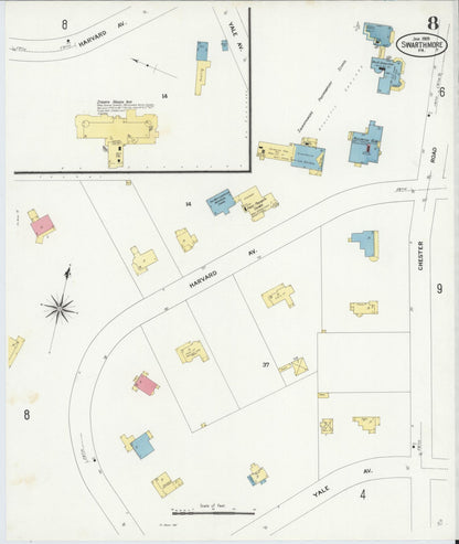 Sanborn Fire Insurance Map from Swarthmore, Delaware County, Pennsylvania (1909), Sheet #0008 - Complete Map Set gallery image, historic Sanborn map, vintage wall art, Pennsylvania Pennsylvania