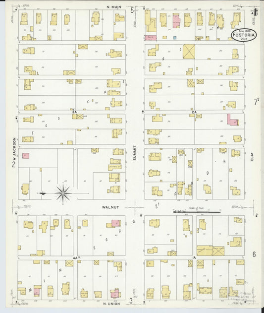 Sanborn Fire Insurance Map from Fostoria, Seneca, Hancock, And Wood Counties, Ohio (1908), Sheet #0004 - Historic Sanborn Fire Insurance Map Print, vintage old map wall art, antique decor, genealogy gift, Ohio Ohio map