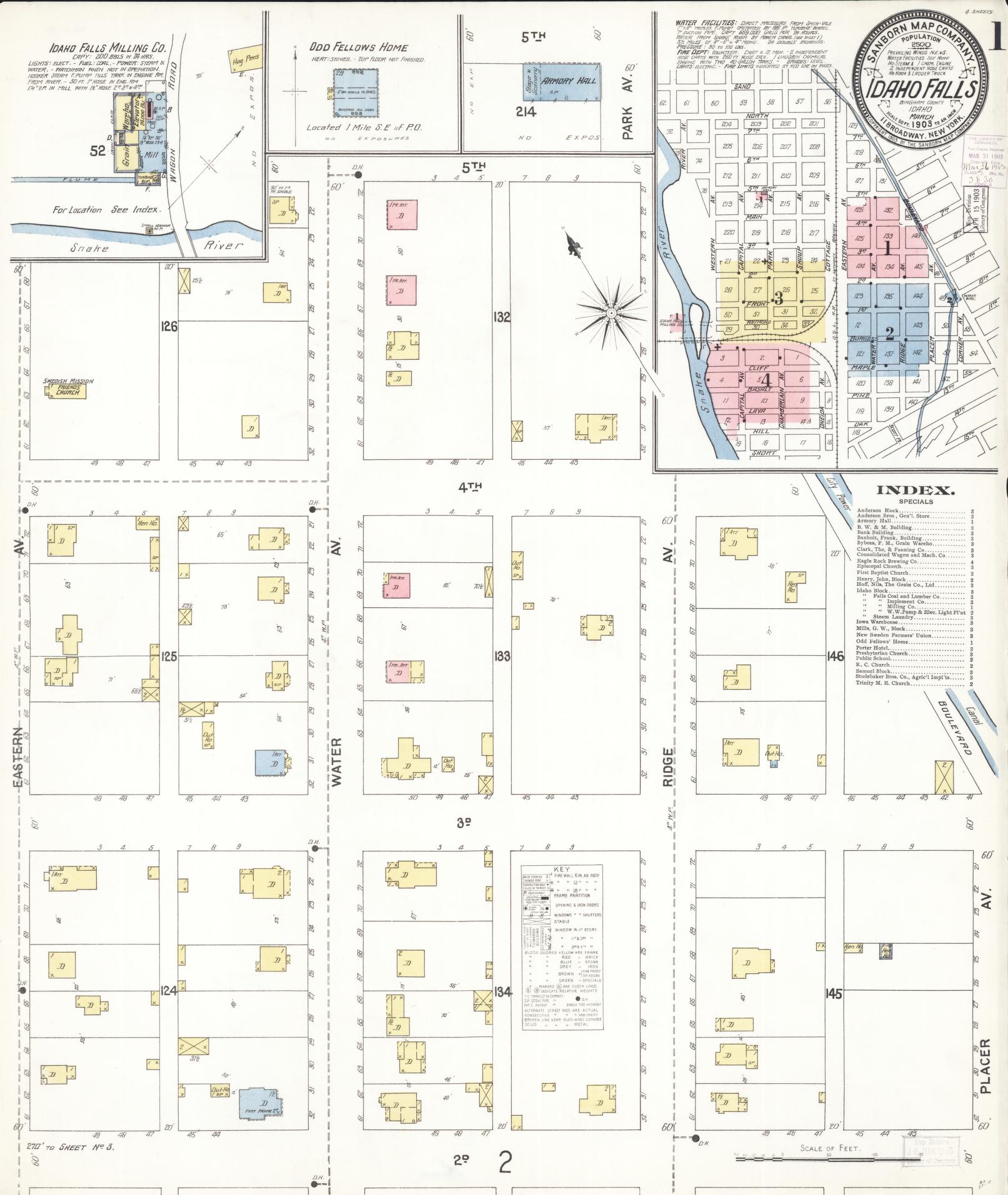 Sanborn Fire Insurance Map from Idaho Falls, Bonneville County, Idaho (1903), Sheet #0001 - Complete Map Set gallery image, historic Sanborn map, vintage wall art, Idaho Idaho