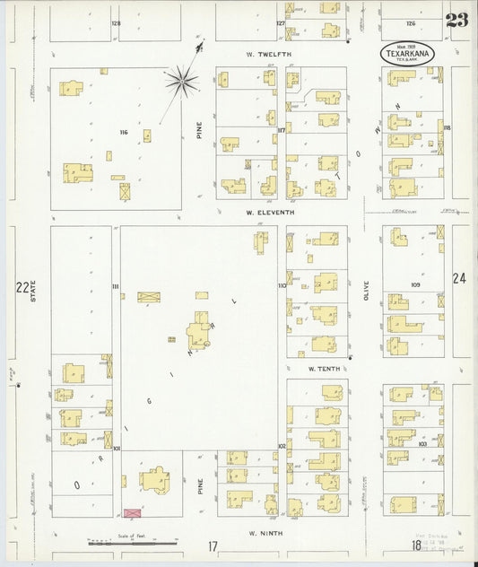 Sanborn Fire Insurance Map from Texarkana, Bowie County, Texas (1909), Sheet #0023 - Historic Sanborn Fire Insurance Map Print, vintage old map wall art, antique decor, genealogy gift, Texas Texas map