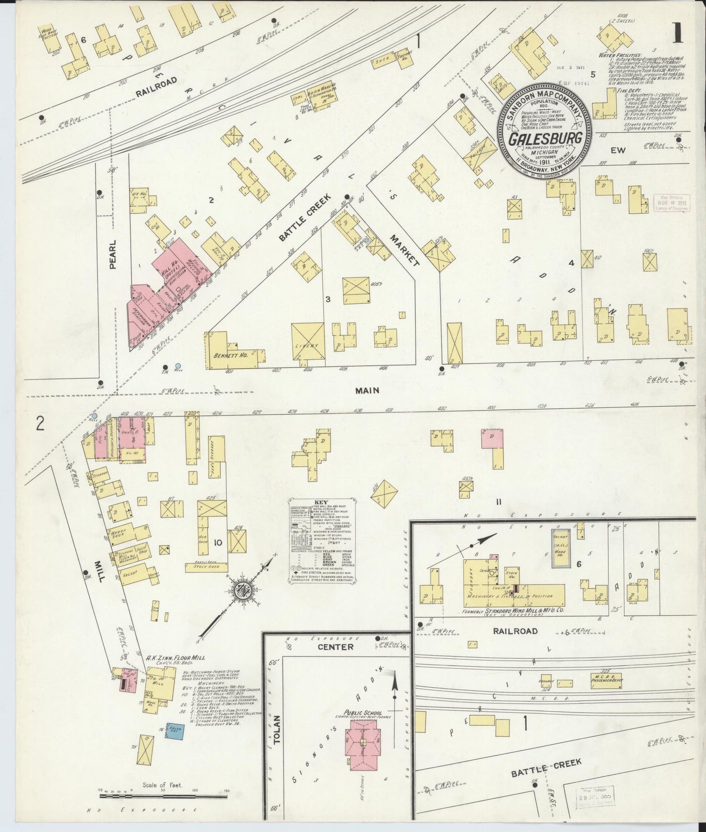 Sanborn Fire Insurance Map from Galesburg, Kalamazoo County, Michigan (1911), Sheet #0001 - Complete Map Set gallery image, historic Sanborn map, vintage wall art, Michigan Michigan