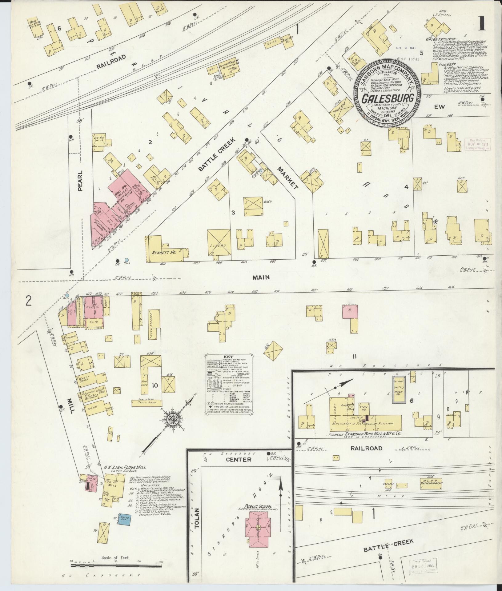 Sanborn Fire Insurance Map from Galesburg, Kalamazoo County, Michigan (1911), Sheet #0001 - Complete Map Set gallery image, historic Sanborn map, vintage wall art, Michigan Michigan