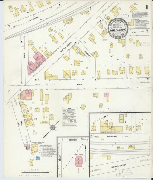 Sanborn Fire Insurance Map from Galesburg, Kalamazoo County, Michigan (1911), Sheet #0001 - Complete Map Set gallery image, historic Sanborn map, vintage wall art, Michigan Michigan