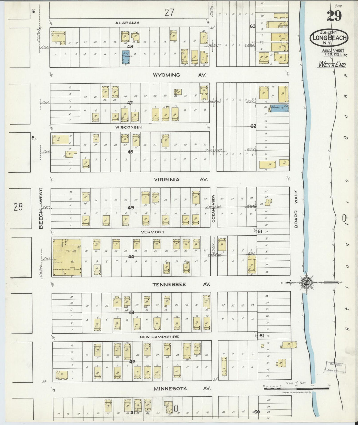 Sanborn Fire Insurance Map from Long Beach, Nassau County, New York (1914), Sheet #0029 - Complete Map Set gallery image, historic Sanborn map, vintage wall art, New York New York