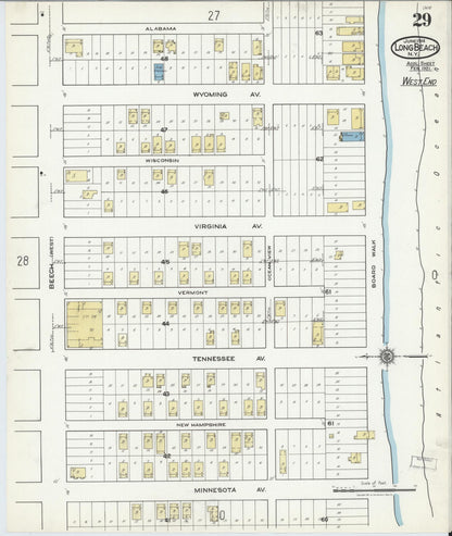 Sanborn Fire Insurance Map from Long Beach, Nassau County, New York (1914), Sheet #0029 - Complete Map Set gallery image, historic Sanborn map, vintage wall art, New York New York