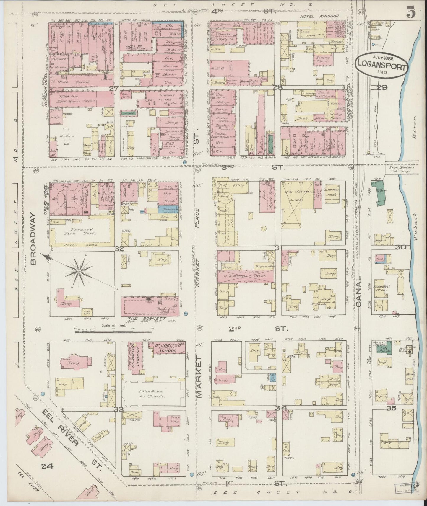 Sanborn Fire Insurance Map from Logansport, Cass County, Indiana (1885), Sheet #0005 - Complete Map Set gallery image, historic Sanborn map, vintage wall art, Indiana Indiana