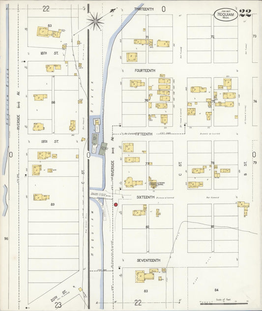 Sanborn Fire Insurance Map from Hoquiam, Grays Harbor County, Washington (1907), Sheet #0022 - Historic Sanborn Fire Insurance Map Print, vintage old map wall art, antique decor, genealogy gift, Washington Washington map