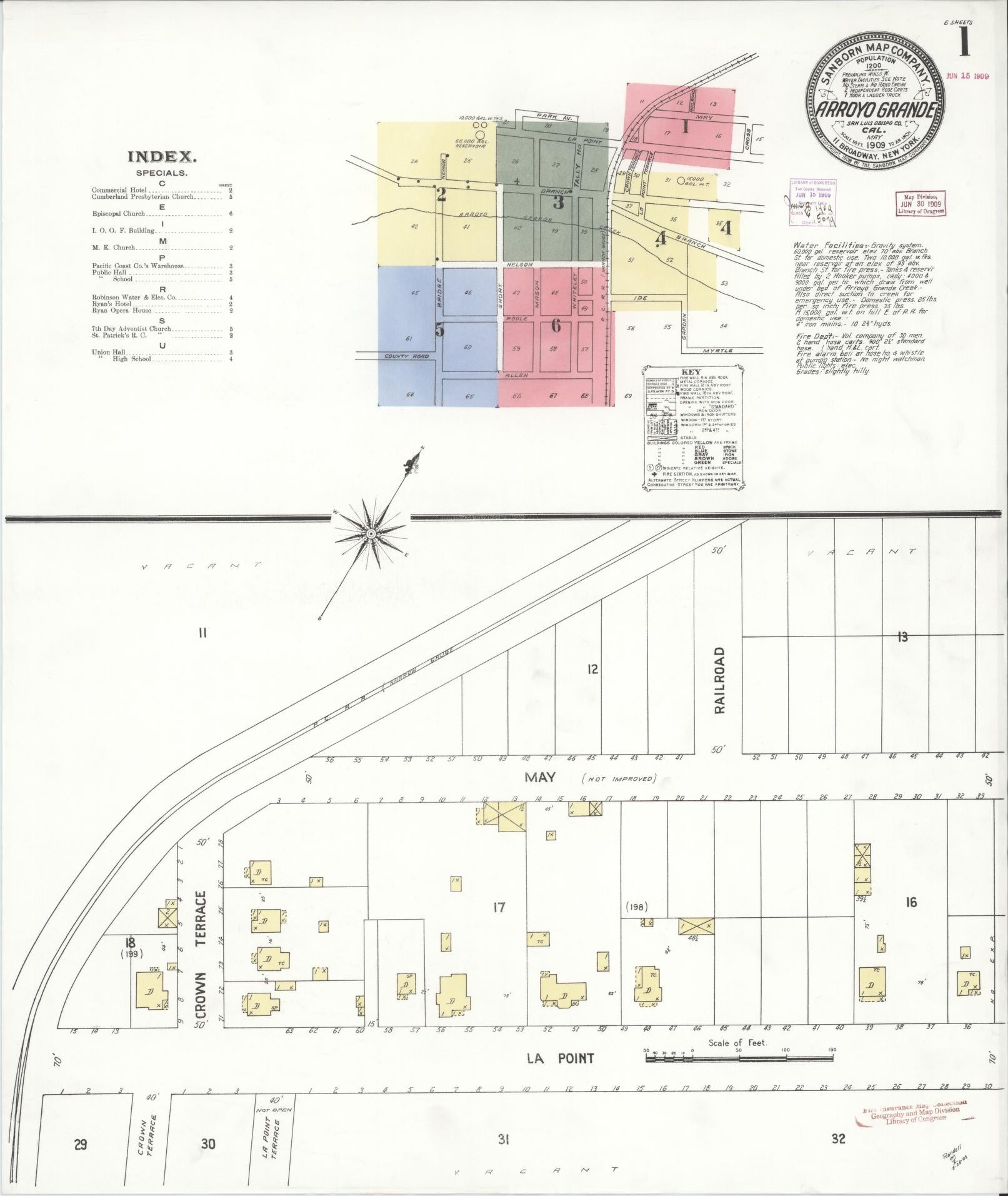 Sanborn Fire Insurance Map from Arroyo Grande, San Luis Obispo County, California. (1909) – Historic Sanborn Fire Insurance Map Print