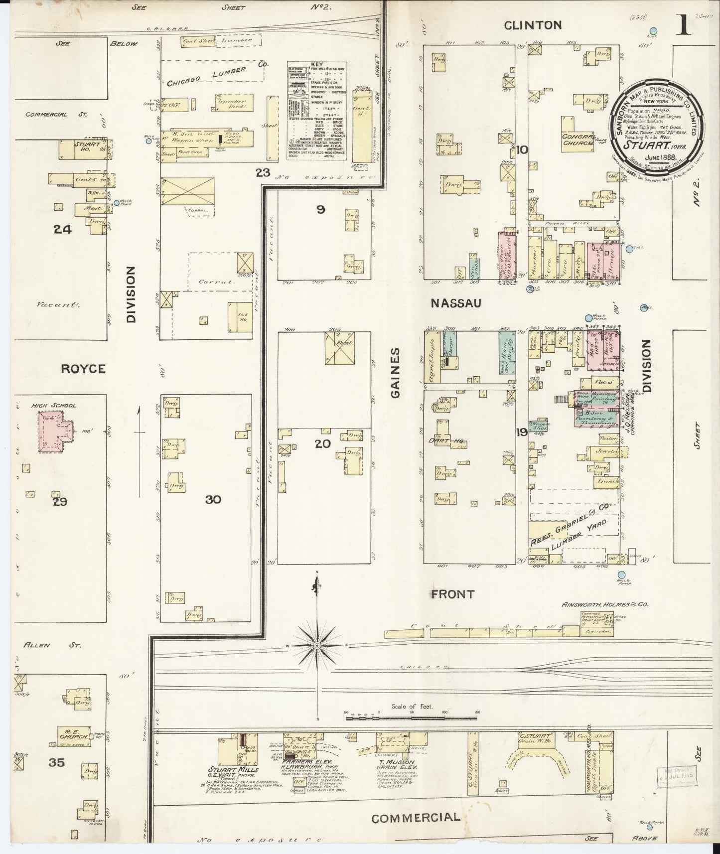 Sanborn Fire Insurance Map from Stuart, Guthrie and Adair Counties, Iowa (1888), Sheet #0001 - Historic Sanborn Fire Insurance Map Print, vintage old map wall art