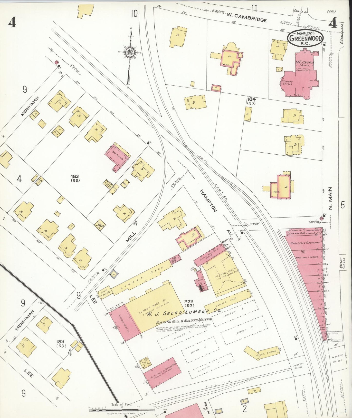 Sanborn Fire Insurance Map from Greenwood, Greenwood County, South Carolina (1923), Sheet #0004 - Complete Map Set gallery image, historic Sanborn map, vintage wall art, South Carolina South Carolina
