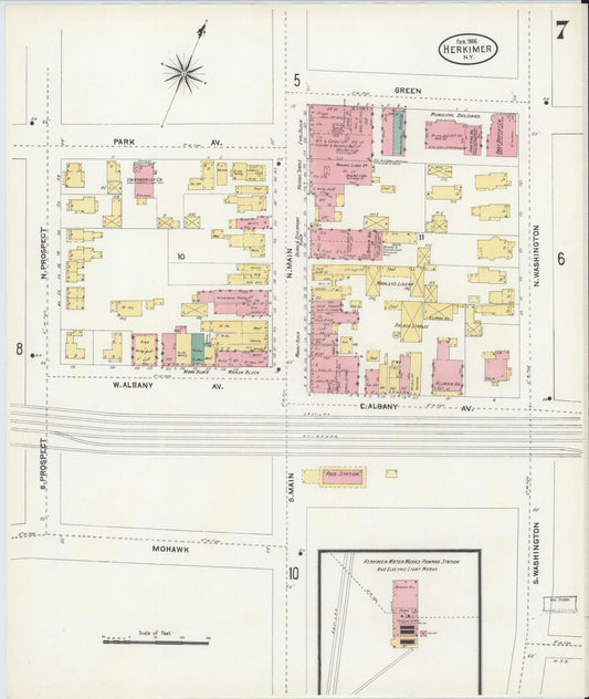 Sanborn Fire Insurance Map from Herkimer, Herkimer County, New York (1906), Sheet #0007 - Historic Sanborn Fire Insurance Map Print, vintage old map wall art, antique decor, genealogy gift, New York New York map