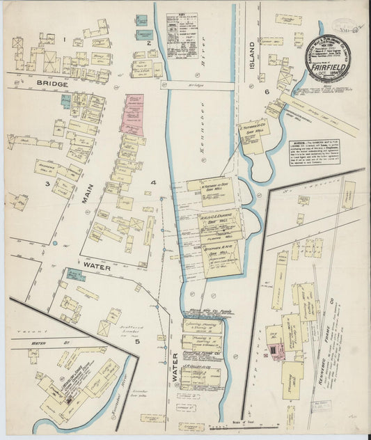 Sanborn Fire Insurance Map from Fairfield, Somerset County, Maine (1884), Sheet #0001 - Historic Sanborn Fire Insurance Map Print, vintage old map wall art, antique decor, genealogy gift, Maine Maine map