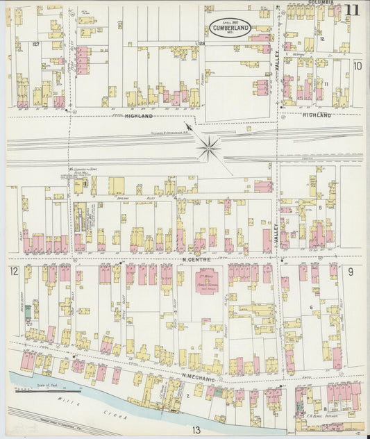 Allegany, Maryland - 1897 - Sanborn Fire Insurance Map, Sheet #0011 - Historic Sanborn Fire Insurance Map Print, Allegany Maryland 1897 0011 vintage old map wall art