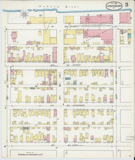 Sanborn Fire Insurance Map from Lansingburg, Rensselaer County, New York (1892), Sheet #0003 - Historic Sanborn Fire Insurance Map Print, vintage old map wall art, antique decor, genealogy gift, New York New York map