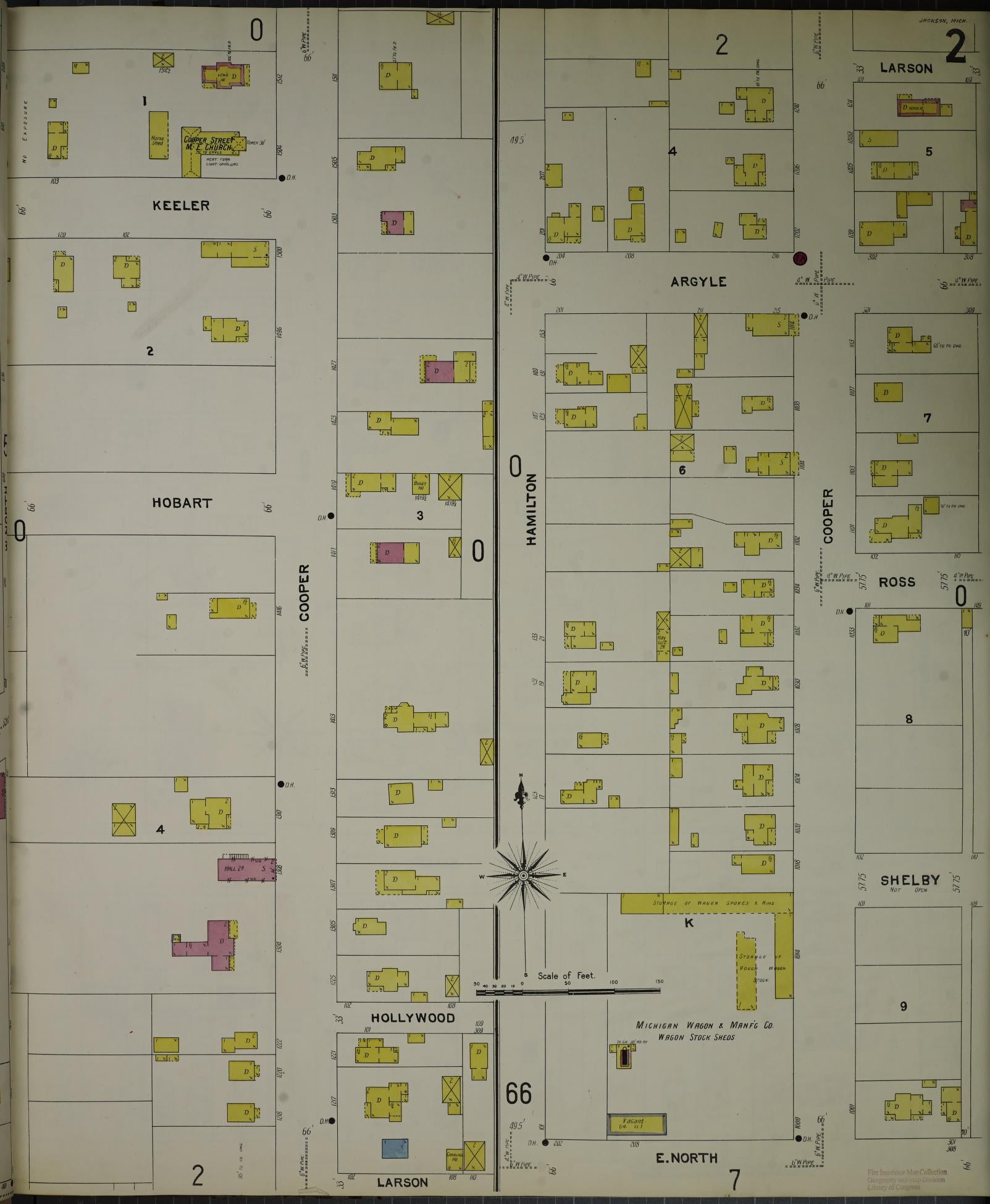 Sanborn Fire Insurance Map from Jackson, Jackson County, Michigan (1907), Sheet #0002 - Complete Map Set gallery image, historic Sanborn map, vintage wall art, Michigan Michigan
